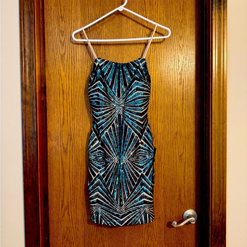 Lulu's Teal and Cream Bodycon Mini Dress